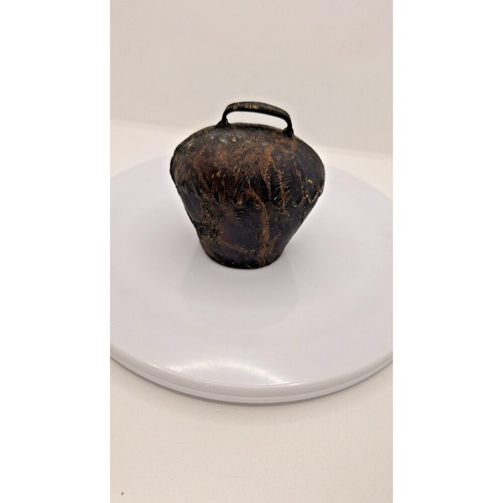 Vintage Swiss Cow Bell 3"x 3" ‎ Hand Forged Metal Patina